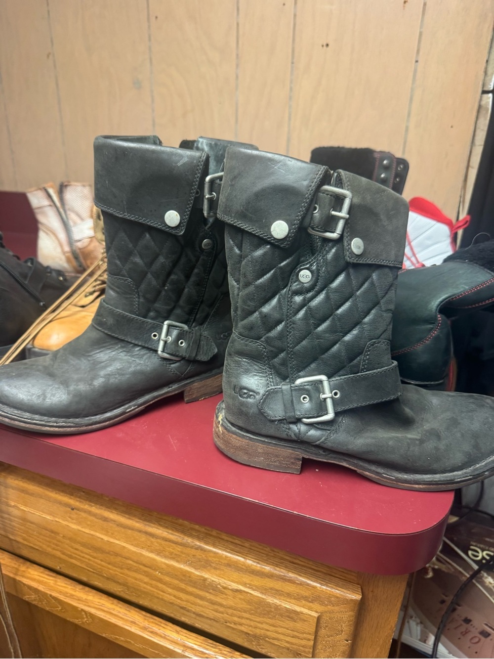 UGG Women's Black Quilted Buckle Moto Boots